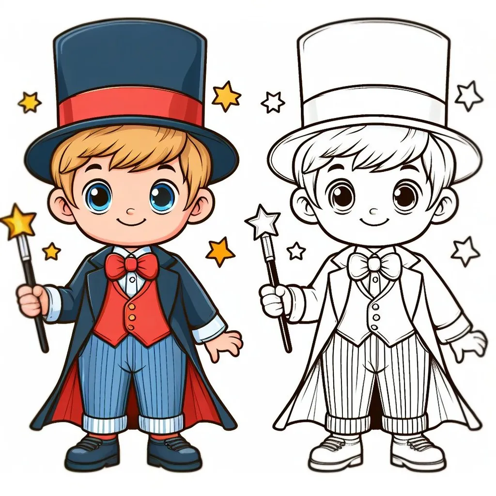 Boy Dressed up as a Magician 👦🎩 Coloring Page