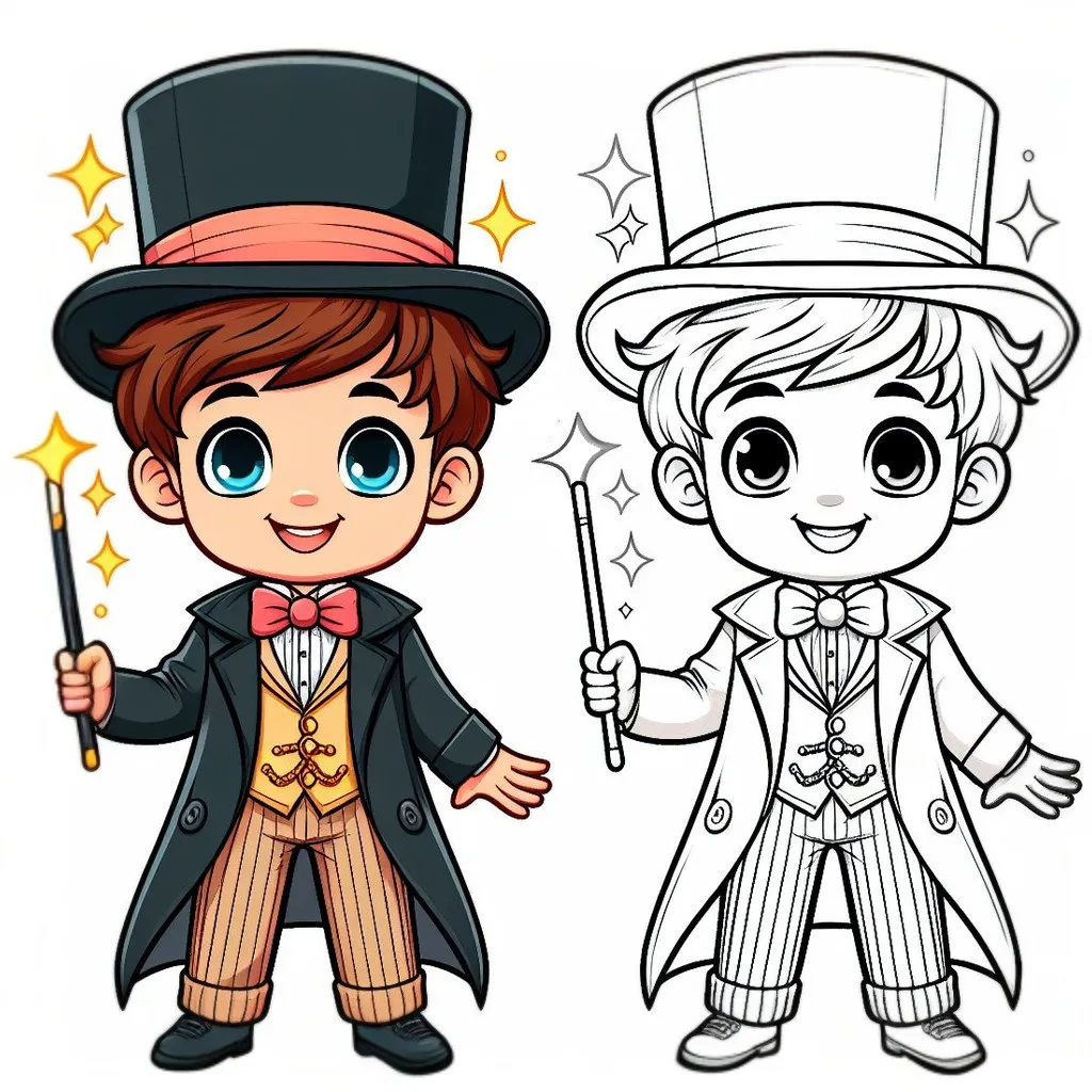 Boy Dressed up as a Magician 👦🎩 Coloring Page