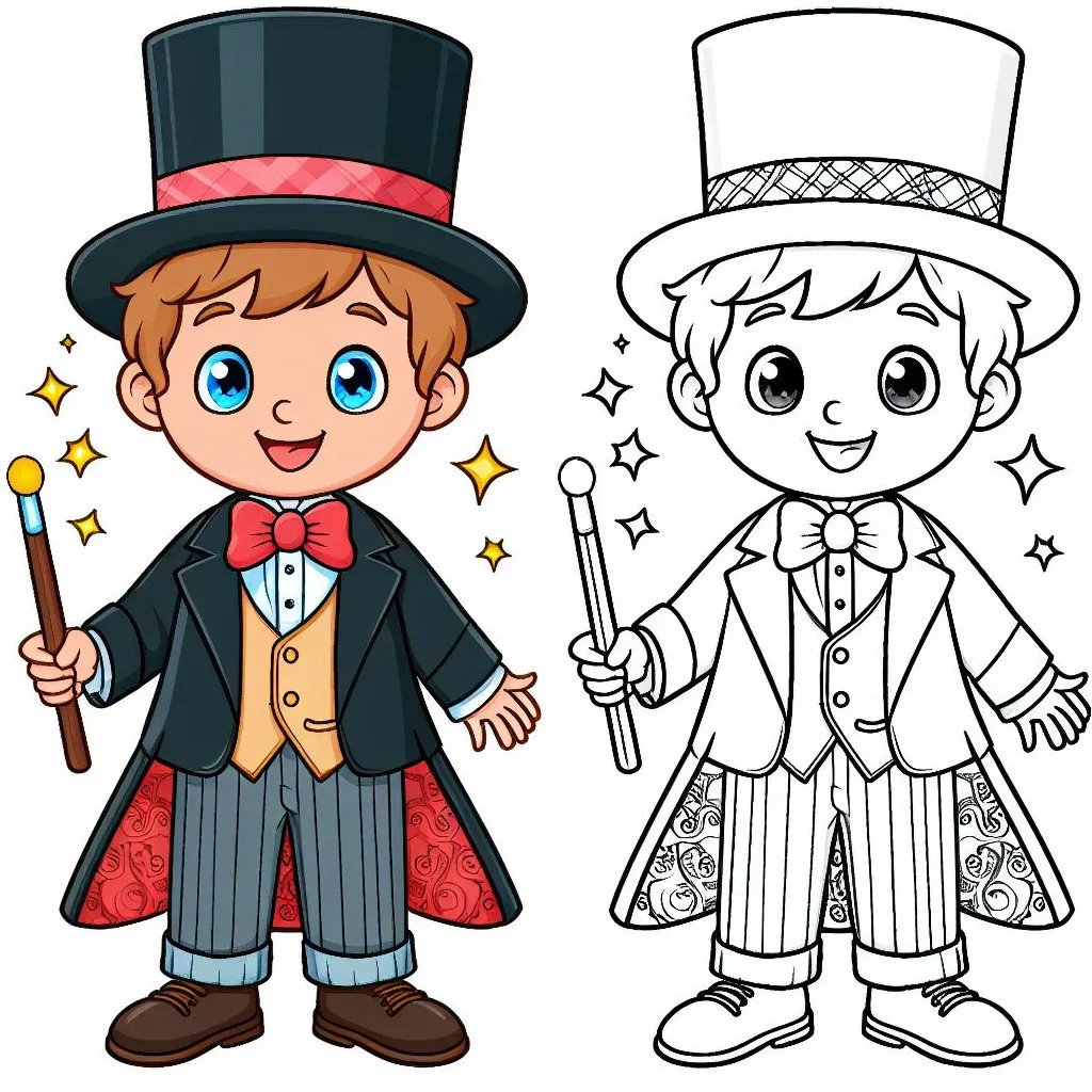 Boy Dressed up as a Magician 👦🎩 Coloring Page