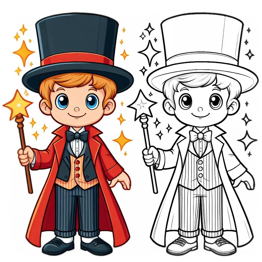 Boy Dressed up as a Magician 👦🎩 Coloring Page
