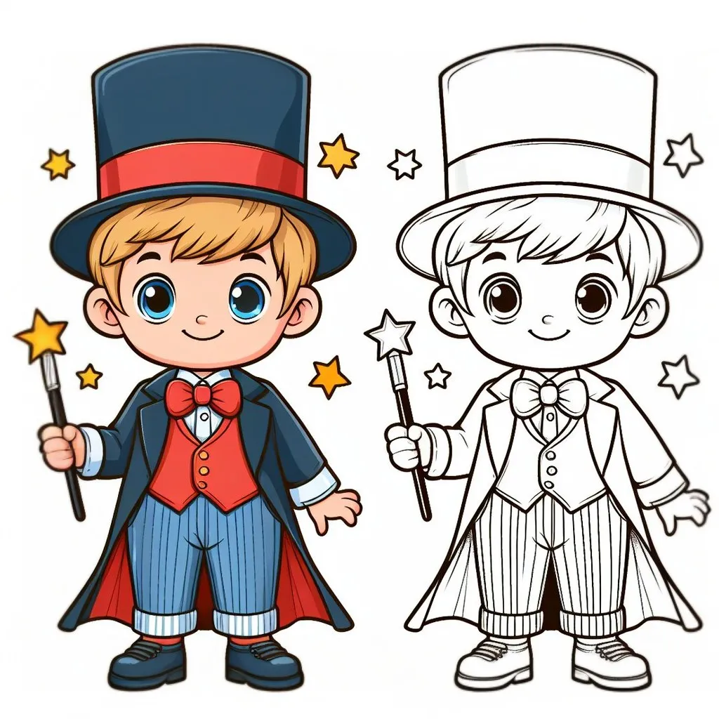 Boy Dressed up as a Magician 👦🎩 Coloring Page