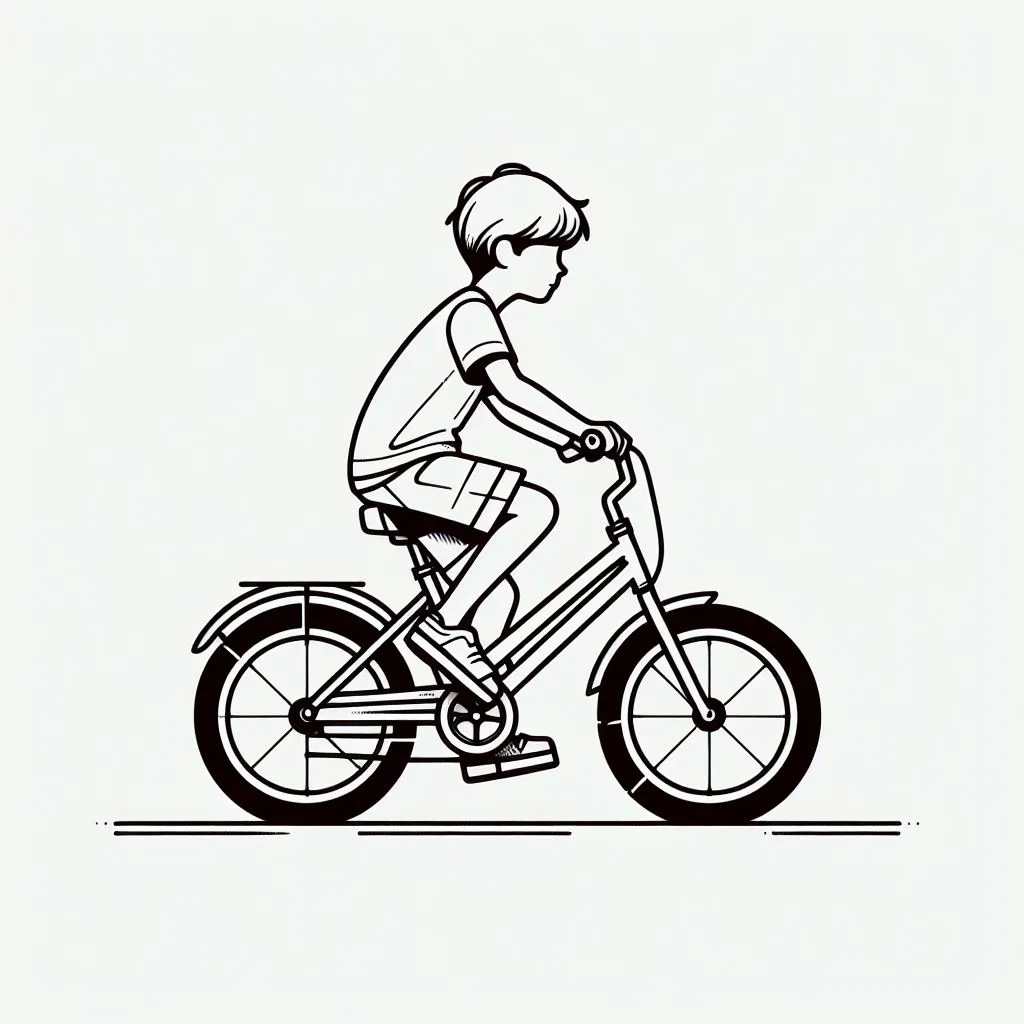 Boy on Bicycle 🚴‍♂️ Coloring Page