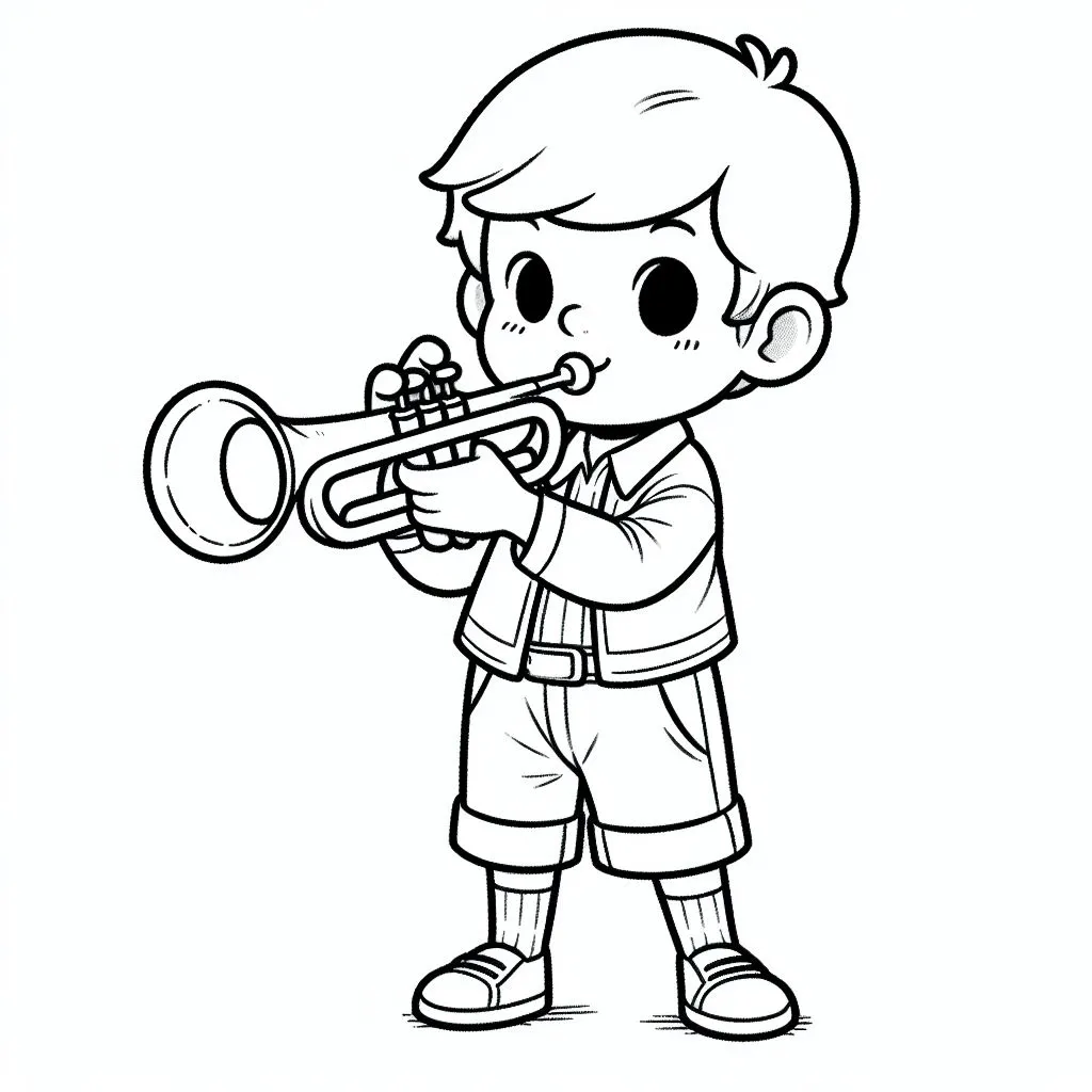 Boy Playing Trumpet 👦🎺 Coloring Page
