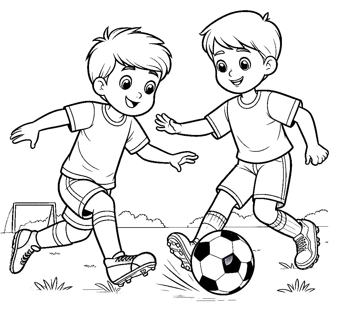 Boys Playing Soccer Together ⚽🏃‍♂️ Coloring Page