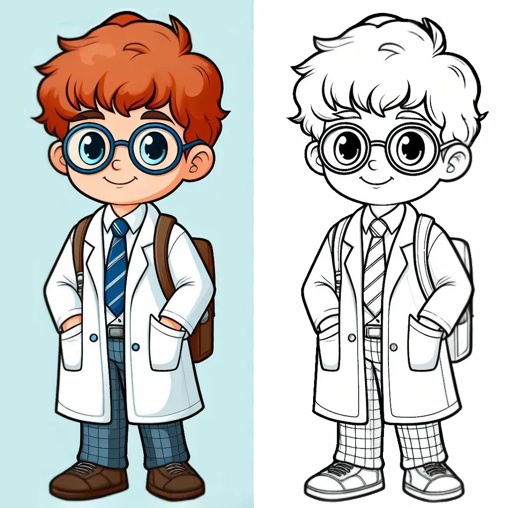 Boy Dressed Up as a Scientist 👦🔬 Coloring Page