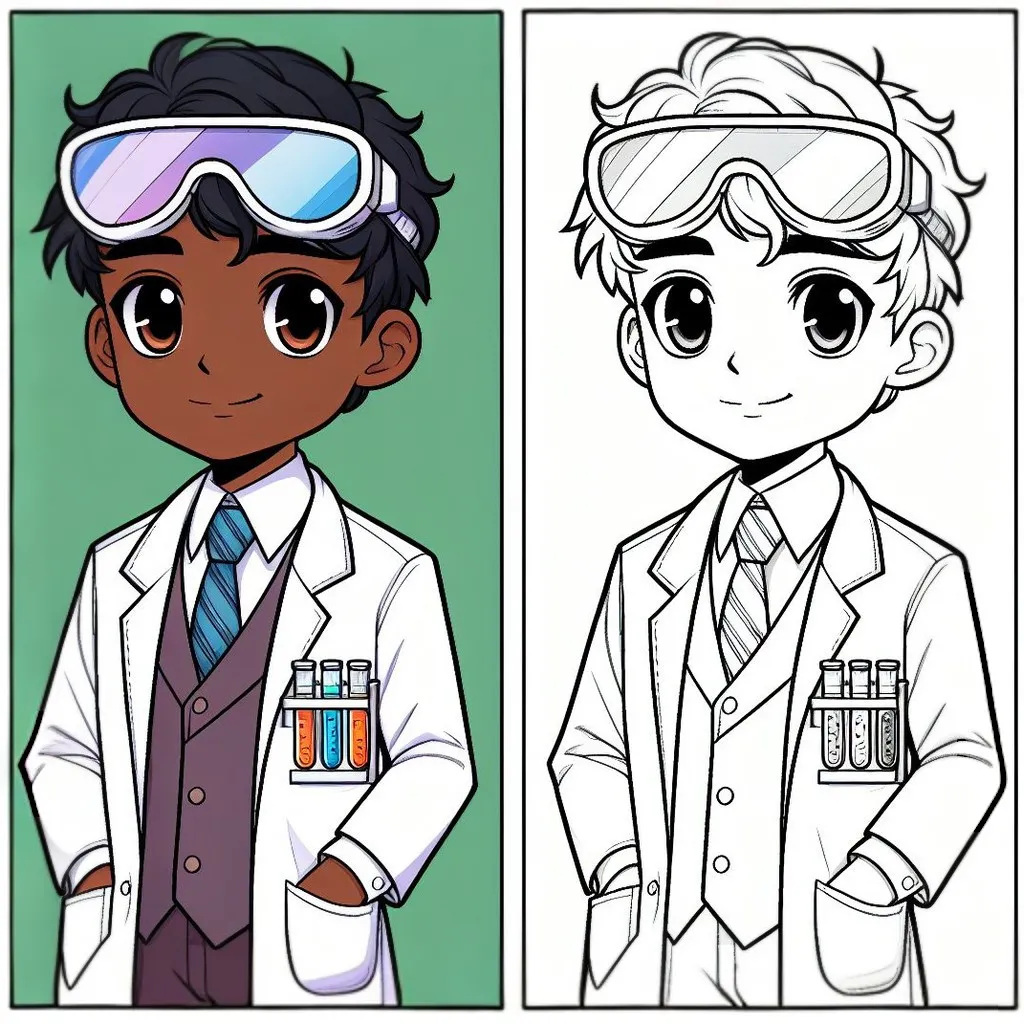 Boy Dressed Up as a Scientist with Safety Goggles 👦🔬🥽 Coloring Page