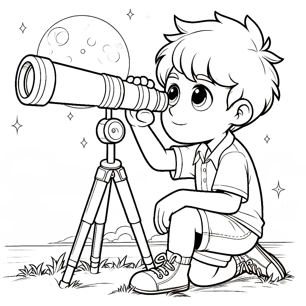 Boy with Telescope 👦🔭 Coloring Page