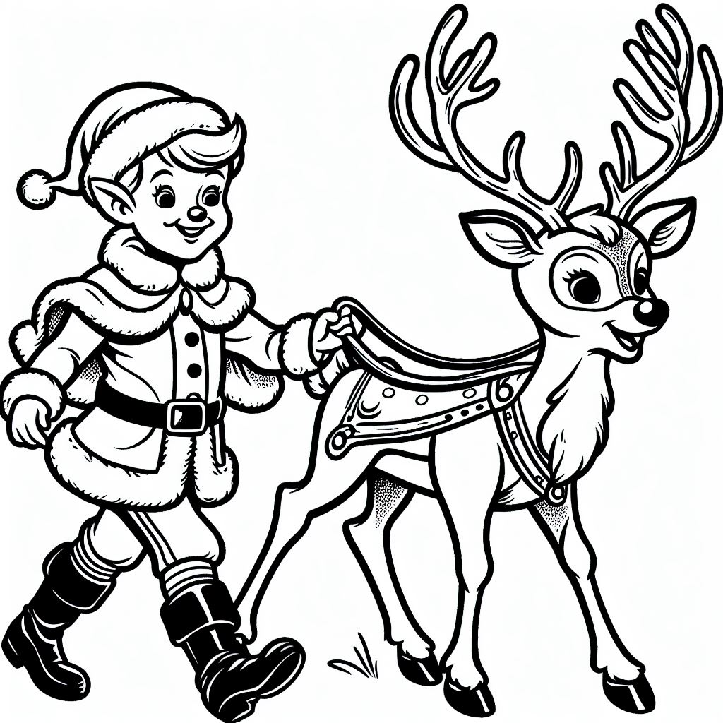 Boy Walking with Reindeer 🚶🦌 Coloring Page
