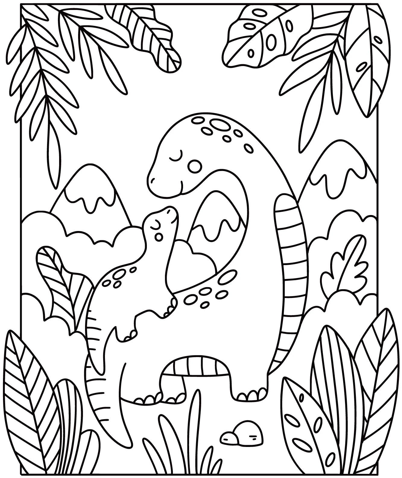 Brachiosaurus Dinosaur with Baby on the Back 🦕👶 Coloring Page