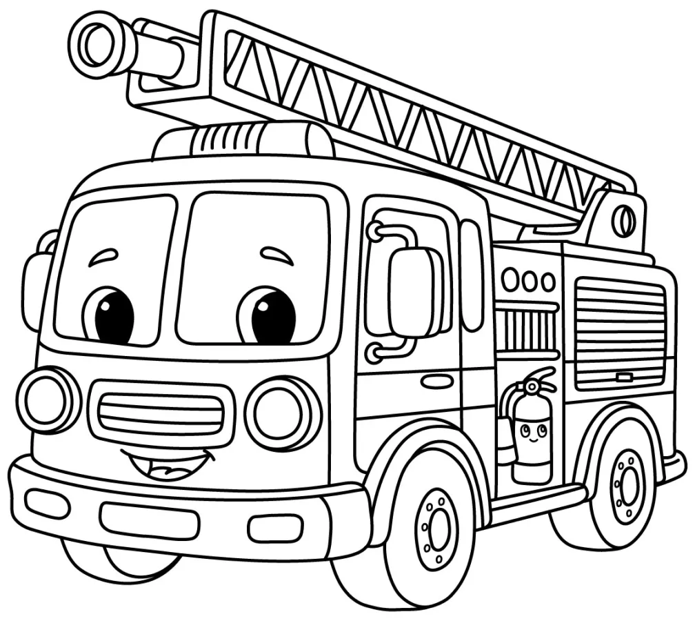 Brave Fire Truck Ready for Rescue Mission 🚒🔥🚨 Coloring Page