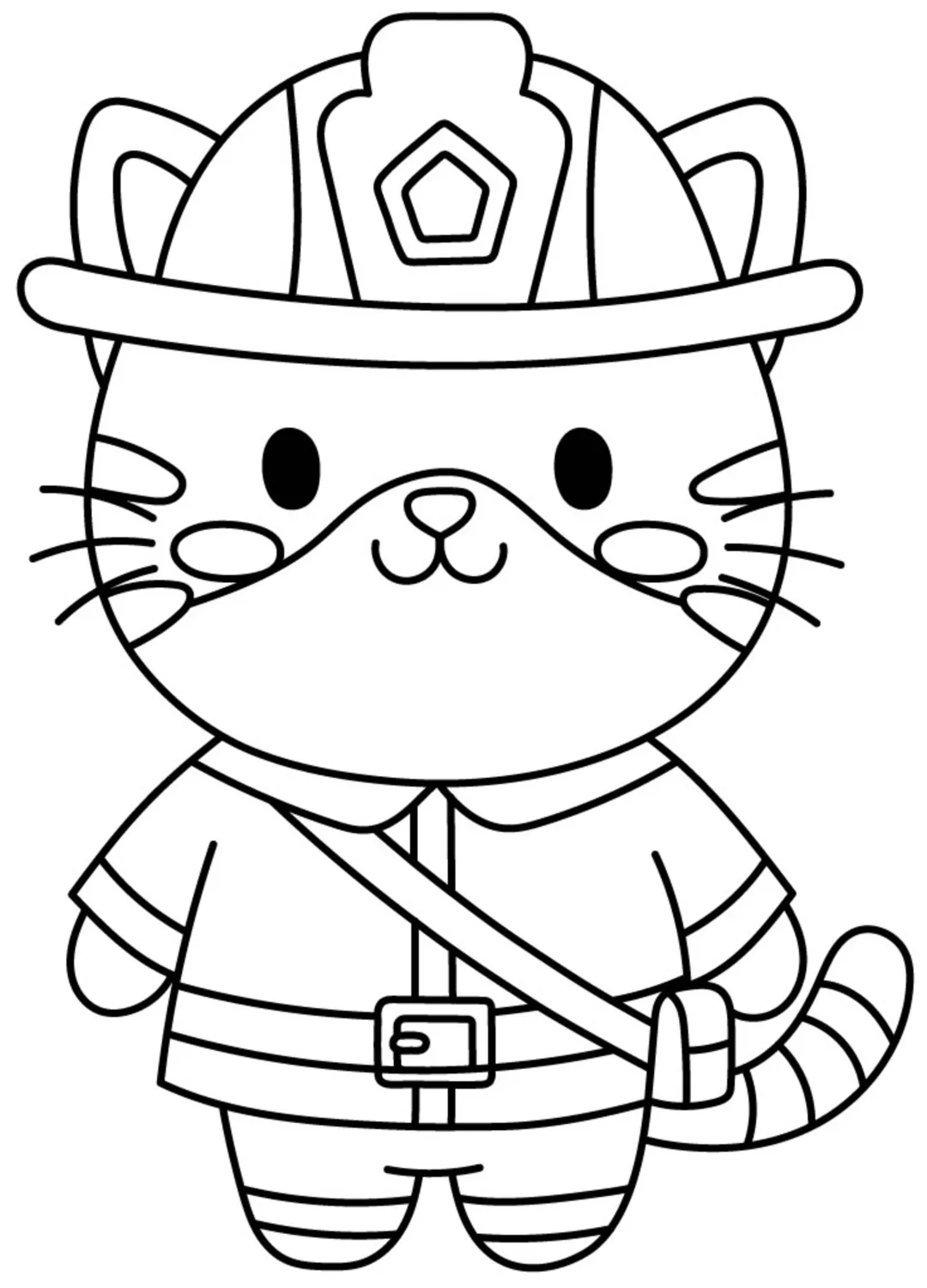 Brave Firefighter Cat Ready to Help 🐱🚒🔥 Coloring Page