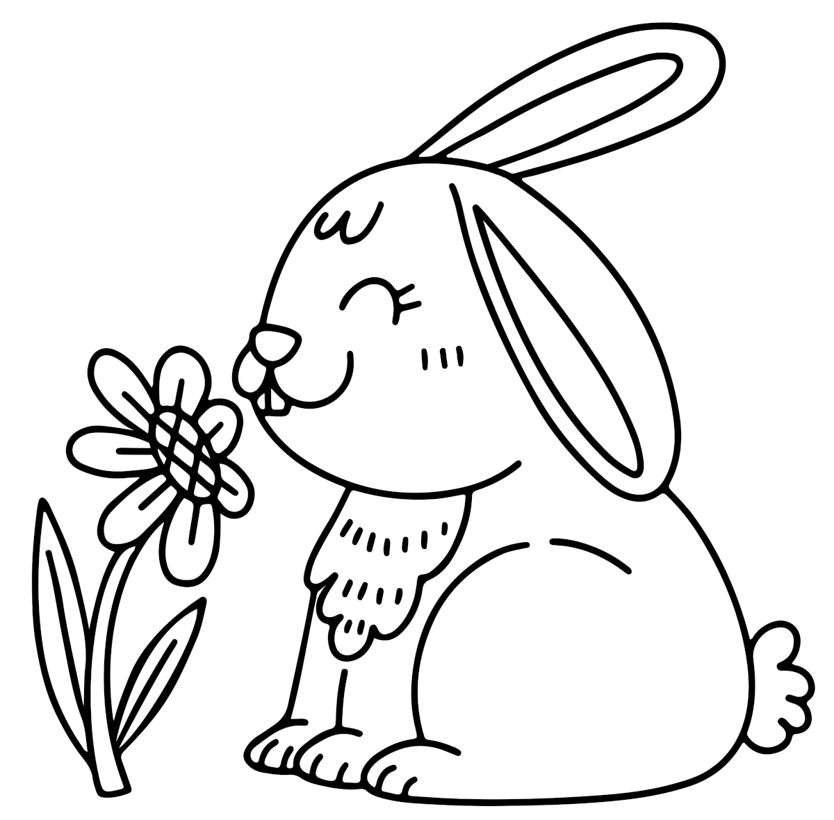 Bunny Sitting and Smelling Sunflower 🌻🐇🌞 Coloring Page
