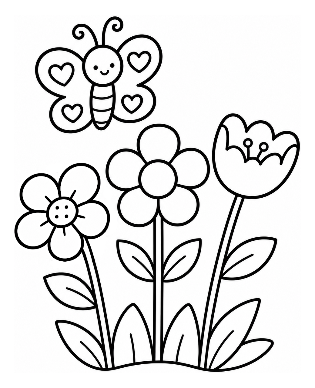 Butterfly and Flowers in a Sunny Meadow 🦋🌸🌿 Coloring Page