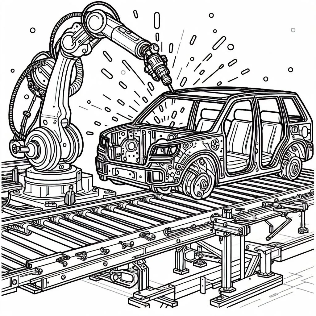 Car Assembly Robot Welding 🤖🚗🔧 Coloring Page