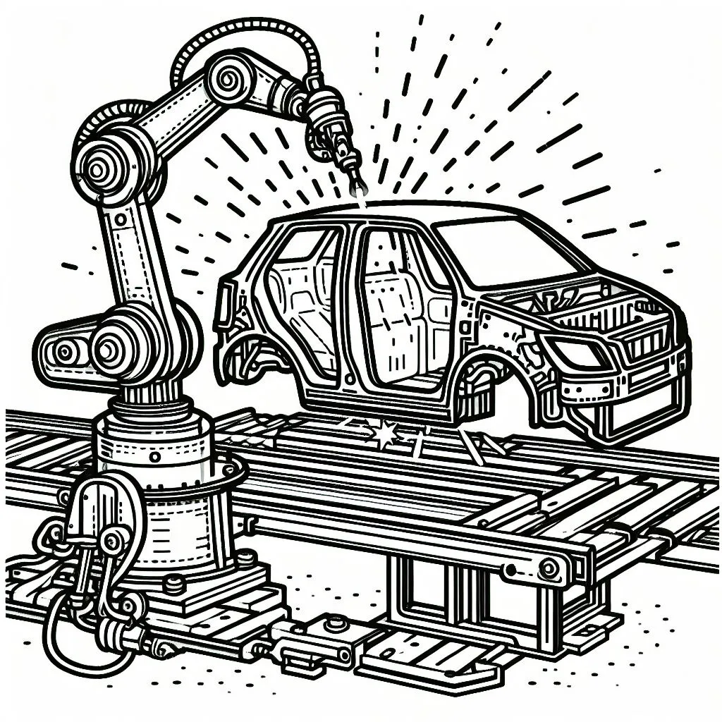 Car Assembly Robot Welding 🤖🚗🔧 Coloring Page
