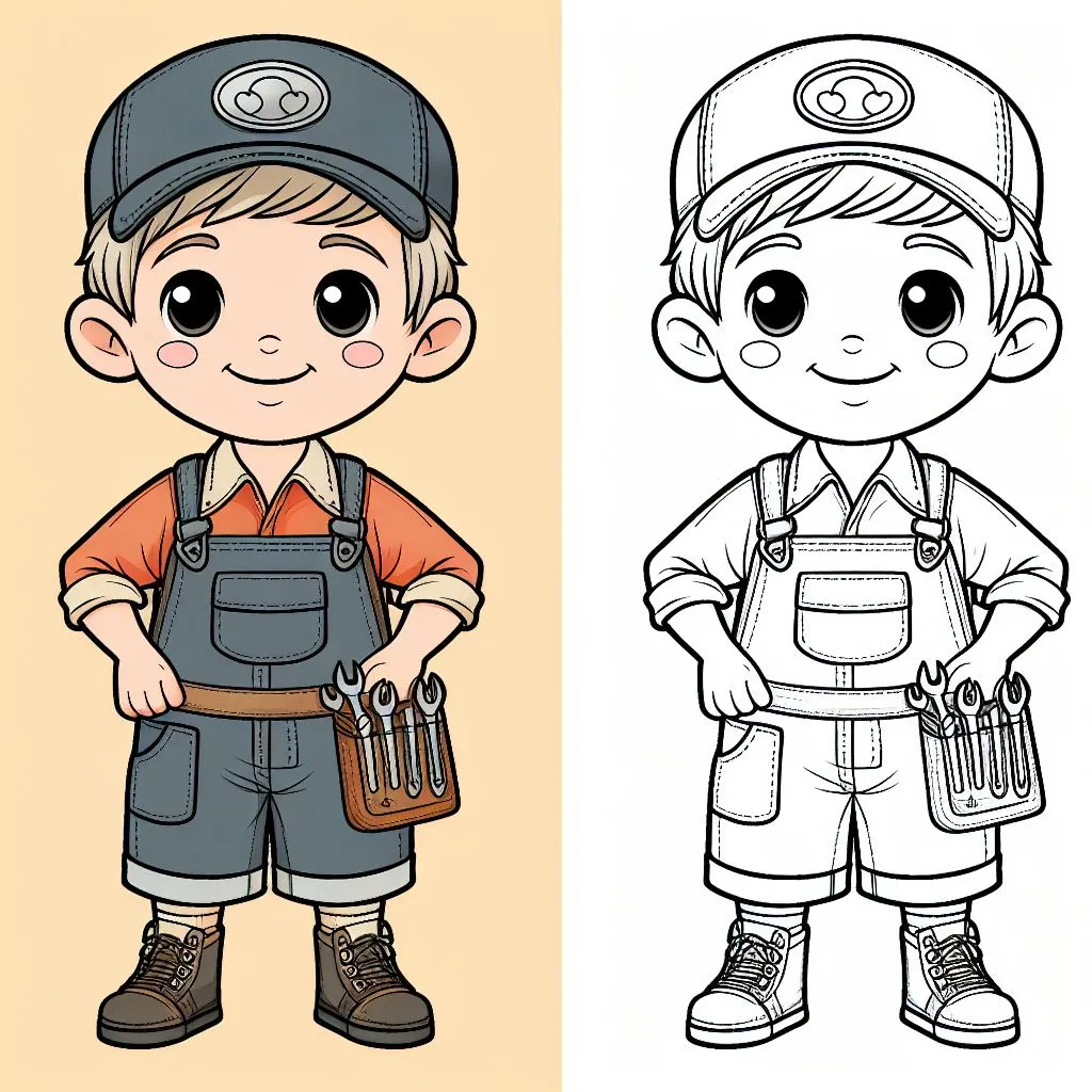 Boy Car Mechanic 👦🚗🔧 Coloring Page