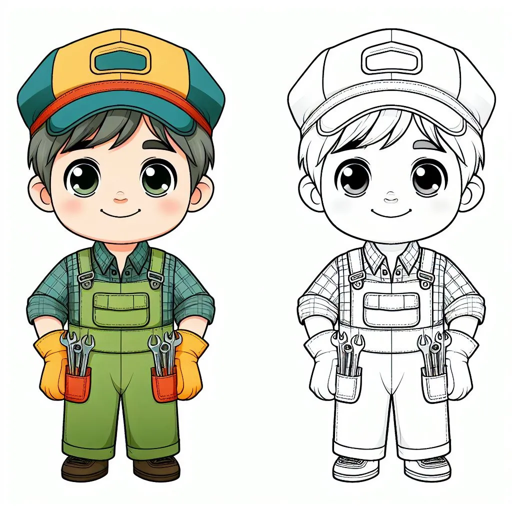 Boy Car Mechanic 👦🚗🔧 Coloring Page