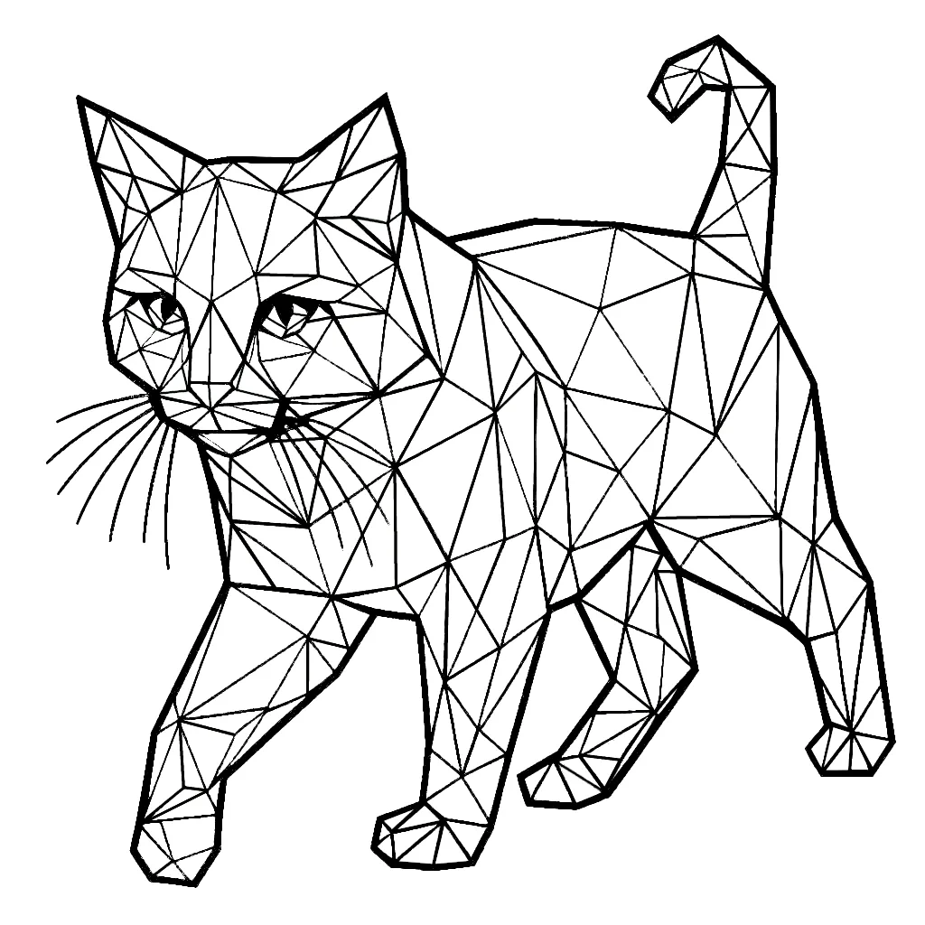 Cat Walking Low Poly Origami Style 🐱📐✨ Coloring Page