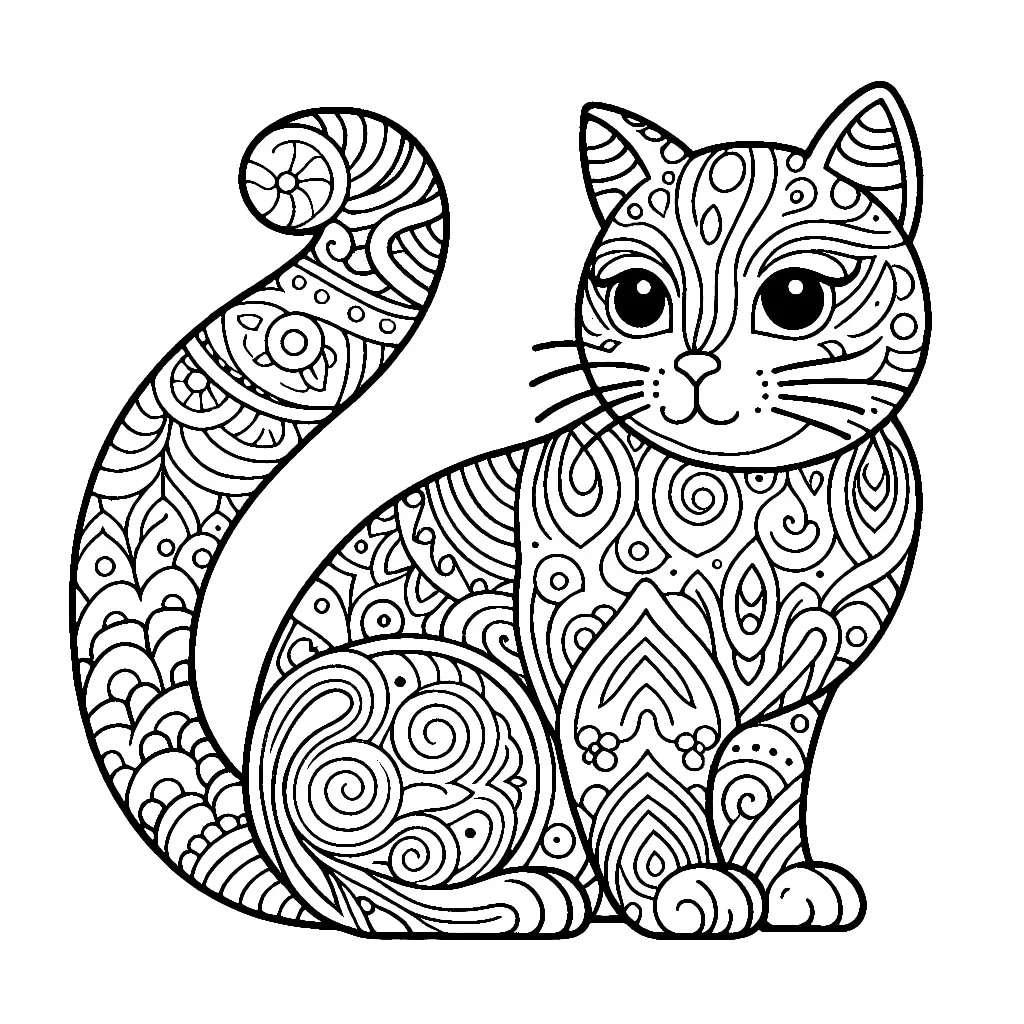 Cat with Artistic Patterns 🐱🎨✨ Coloring Page