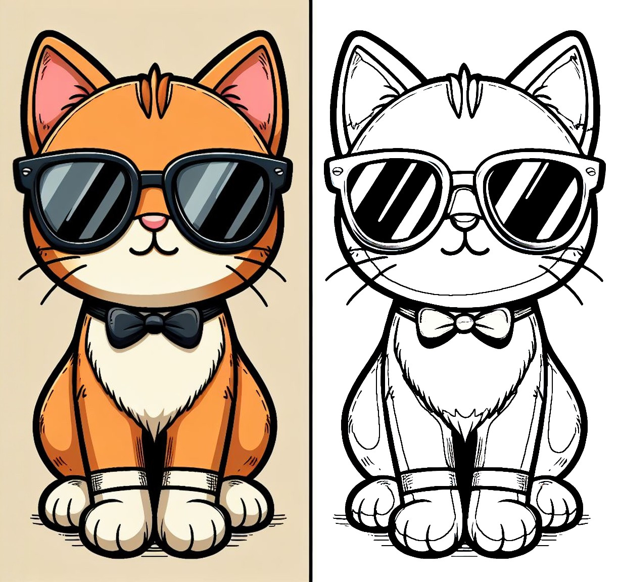 Cat with Black Sunglasses and Bow 😎🐱🎀 Coloring Page