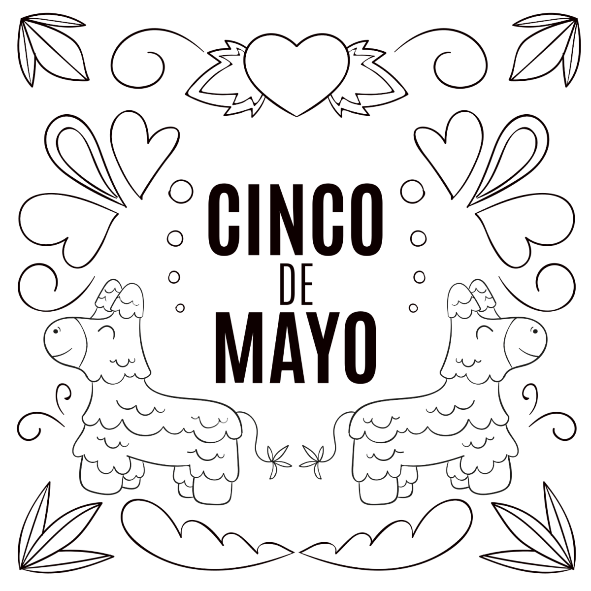 Celebrating Cinco de Mayo with Colorful Piñatas and Hearts 🎉🇲🇽🎈 Coloring Page