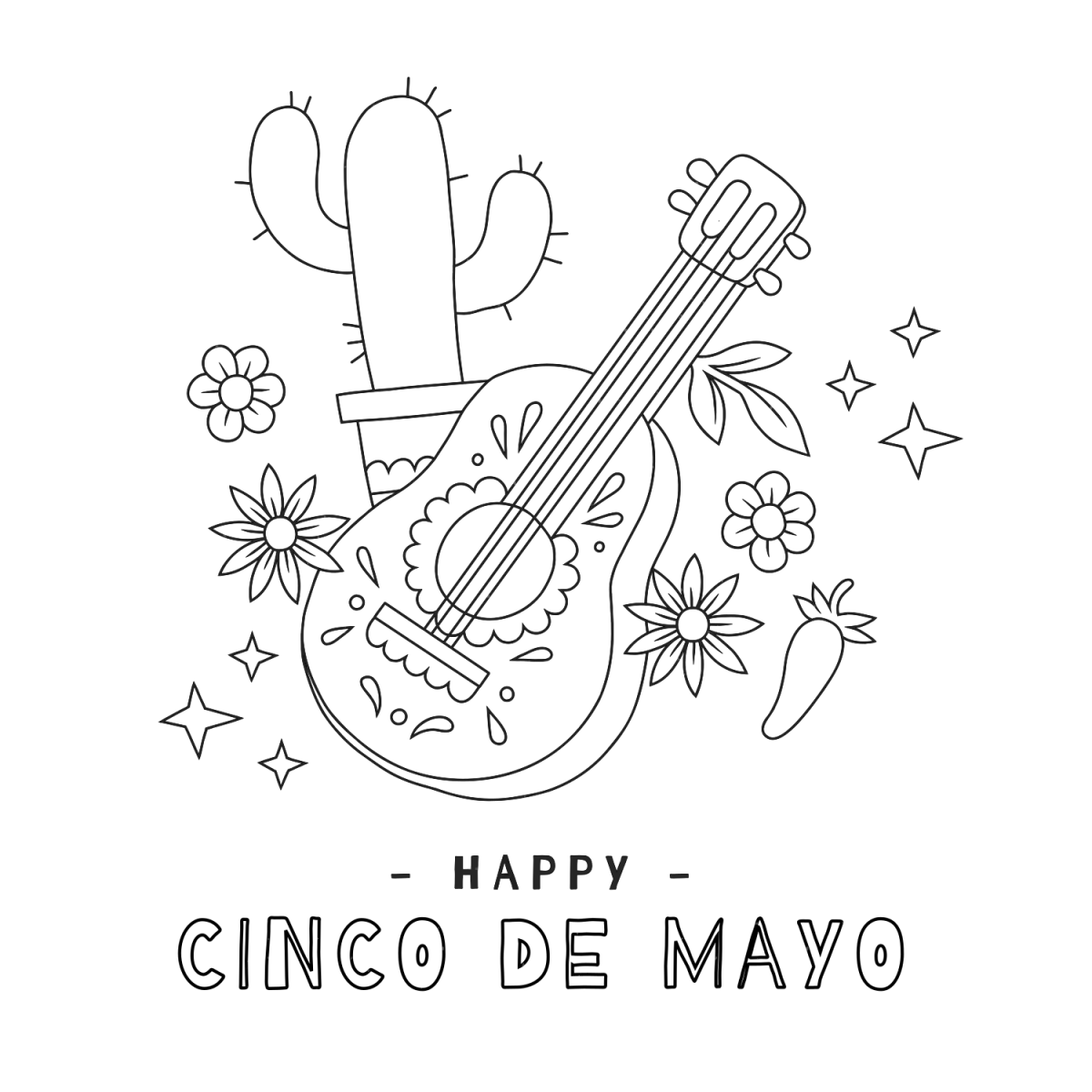 Celebrating Cinco de Mayo with Music and Flowers 🎶🌺🌵 Coloring Page