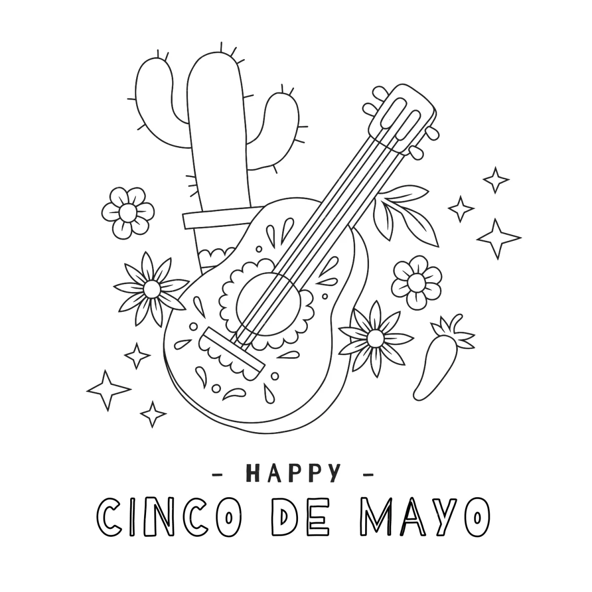 Celebrating Cinco de Mayo with Music and Flowers 🎶🌺🌵 Coloring Page