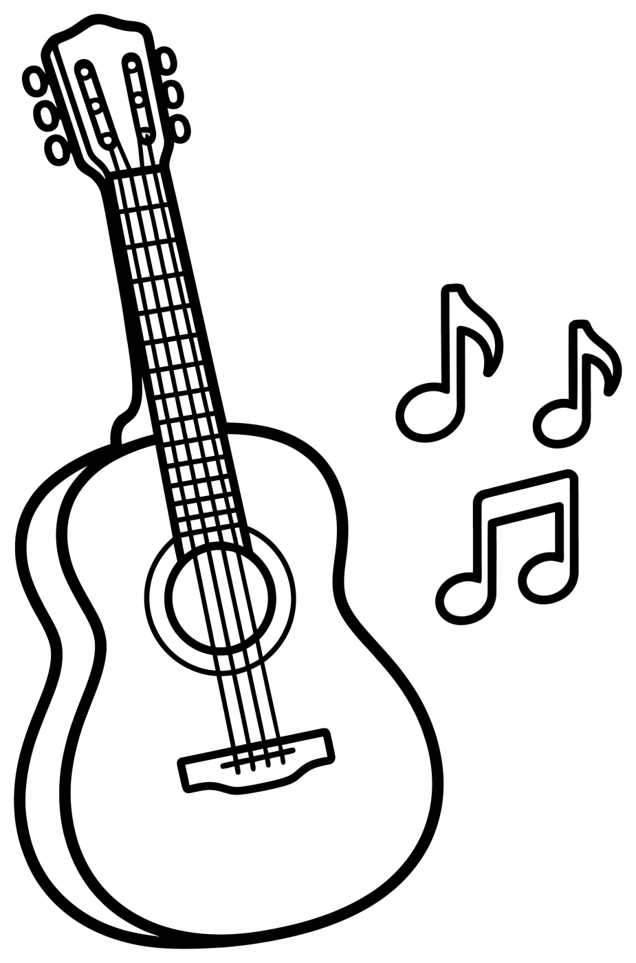 Cheerful Acoustic Guitar with Musical Notes 🎸🎶🎵 Coloring Page