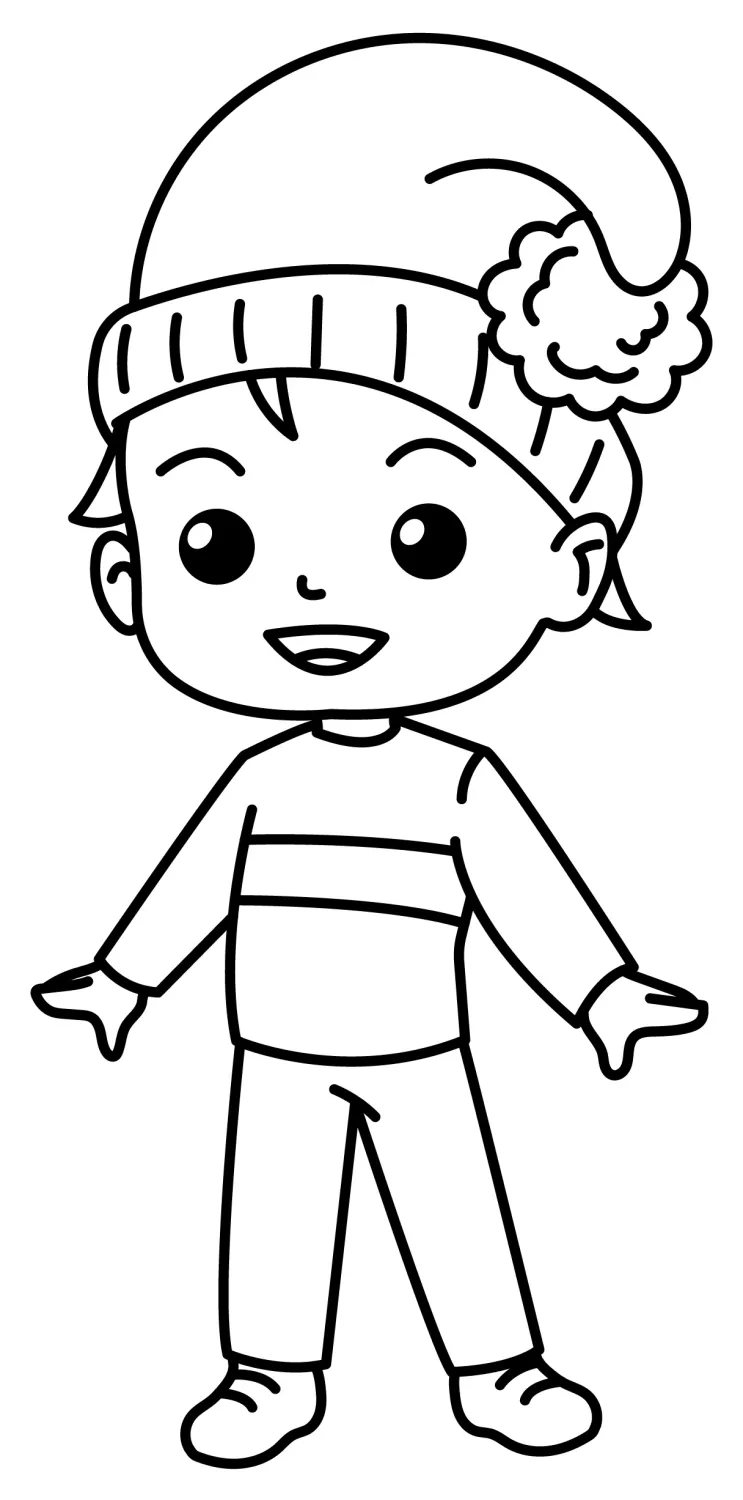Cheerful Boy with Holiday Hat and Puffy Cloud 🎅🎄✨ Coloring Page