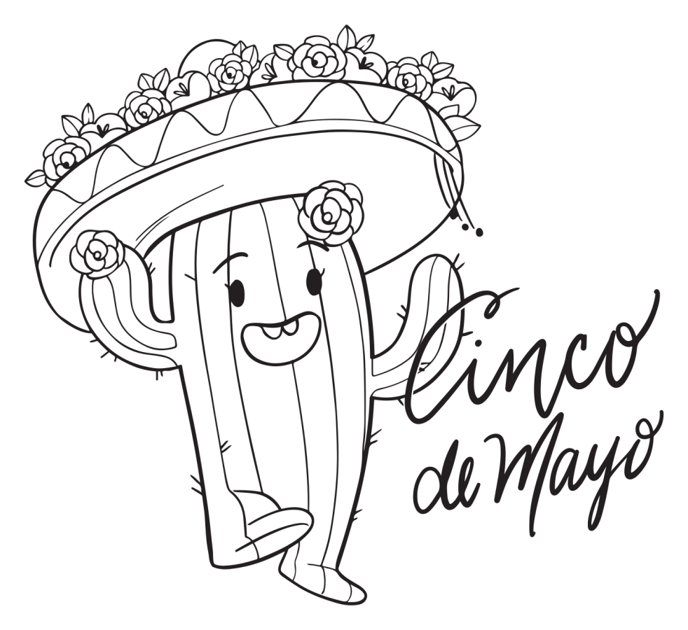 Cheerful Cactus Celebrating Cinco de Mayo with Flower Hat 🌵🎉🌺 Coloring Page