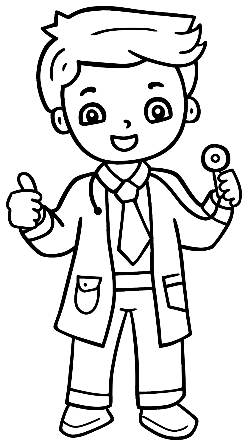 Cheerful Doctor with Stethoscope and Thumbs Up 👨‍⚕️🩺👍 Coloring Page