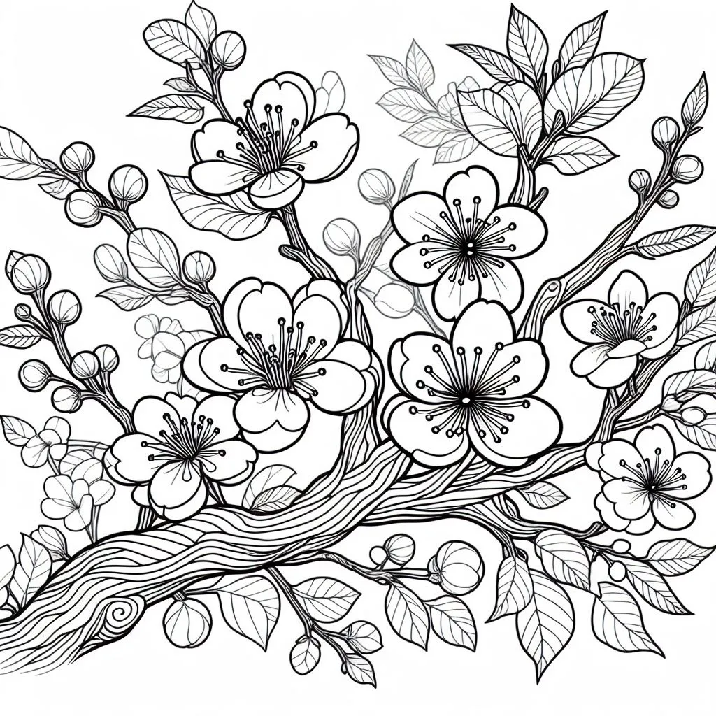 Cherry Blossom 🌸 Coloring Page