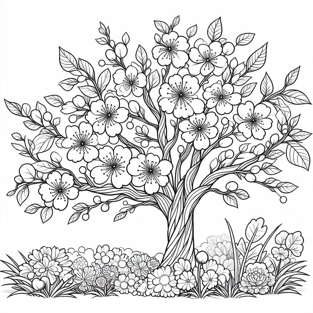 Cherry Blossom Tree 🌸 Coloring Page