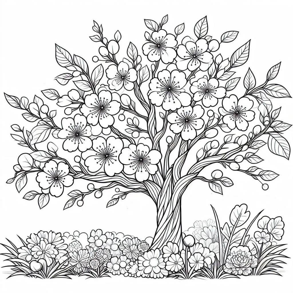Cherry Blossom Tree 🌸 Coloring Page