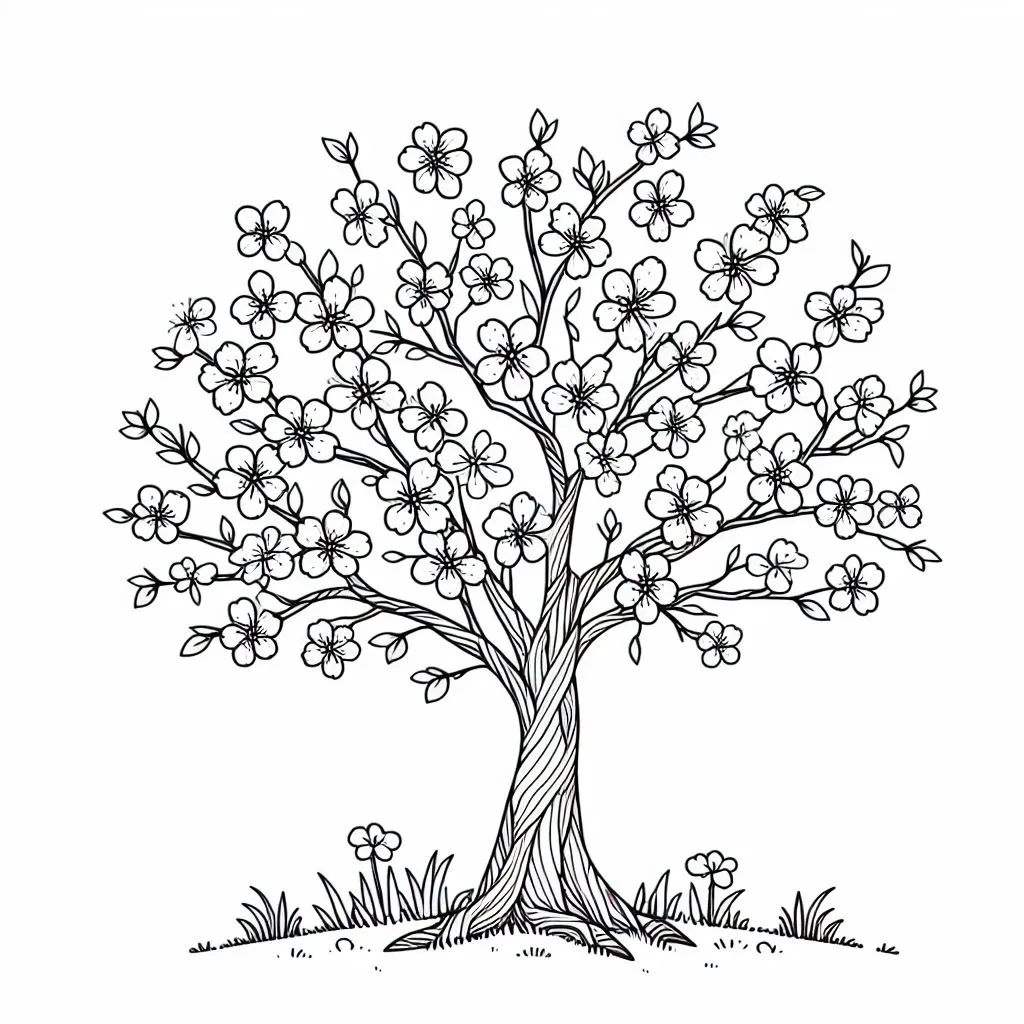 Cherry Blossom Tree 🌸 Coloring Page
