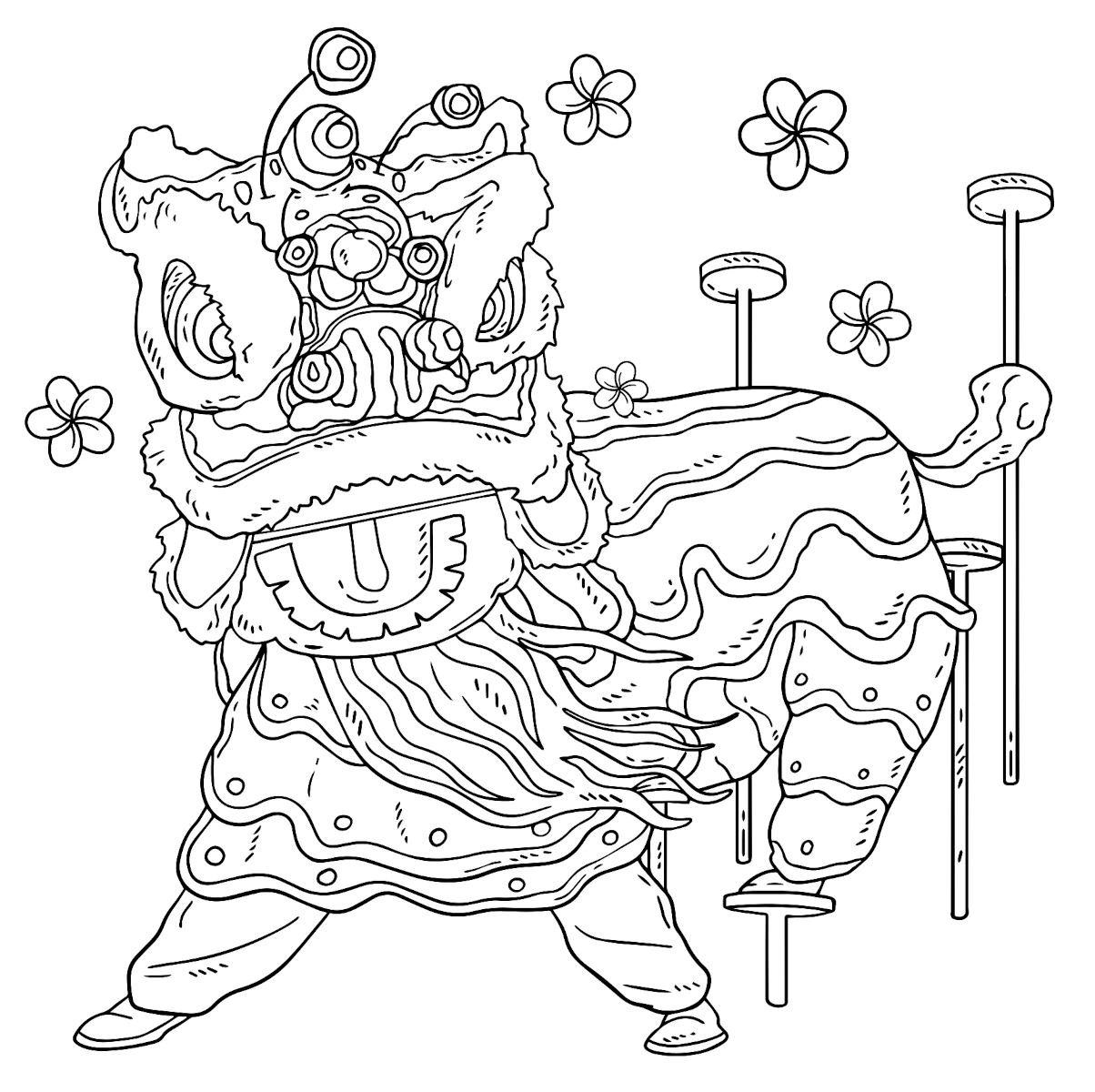 Lion Dance Coloring Page
