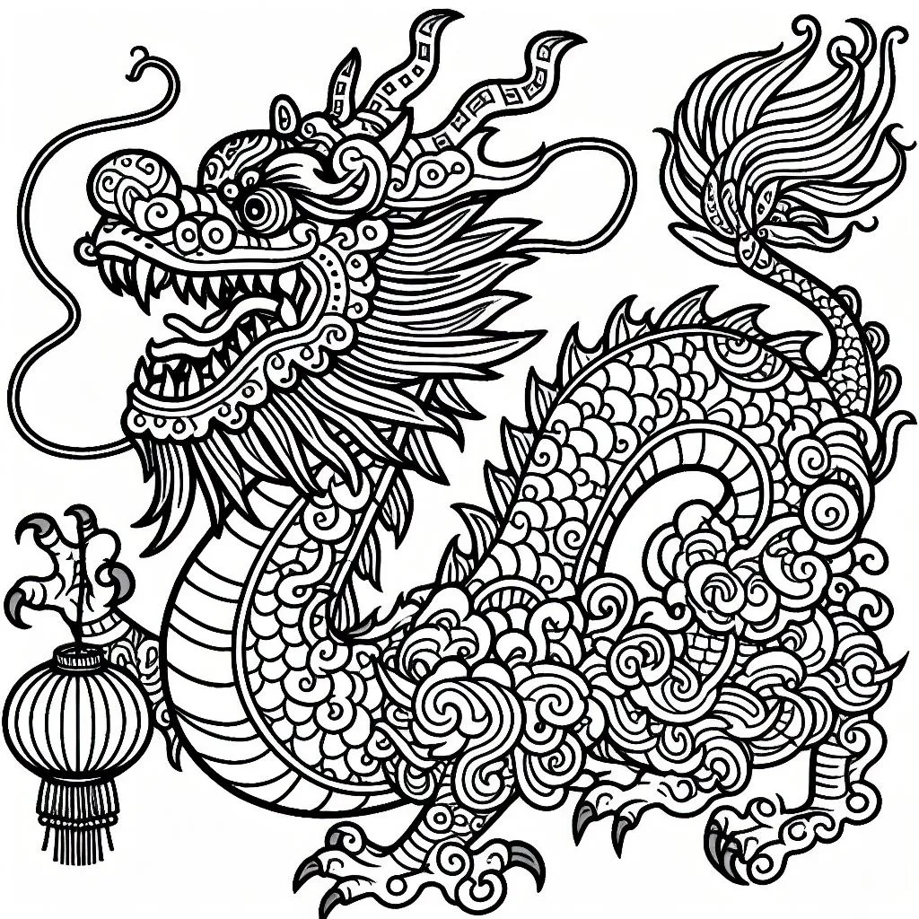 Chinese Dragon for the Chinese Lunar New Year 🐉🎊 Coloring Page