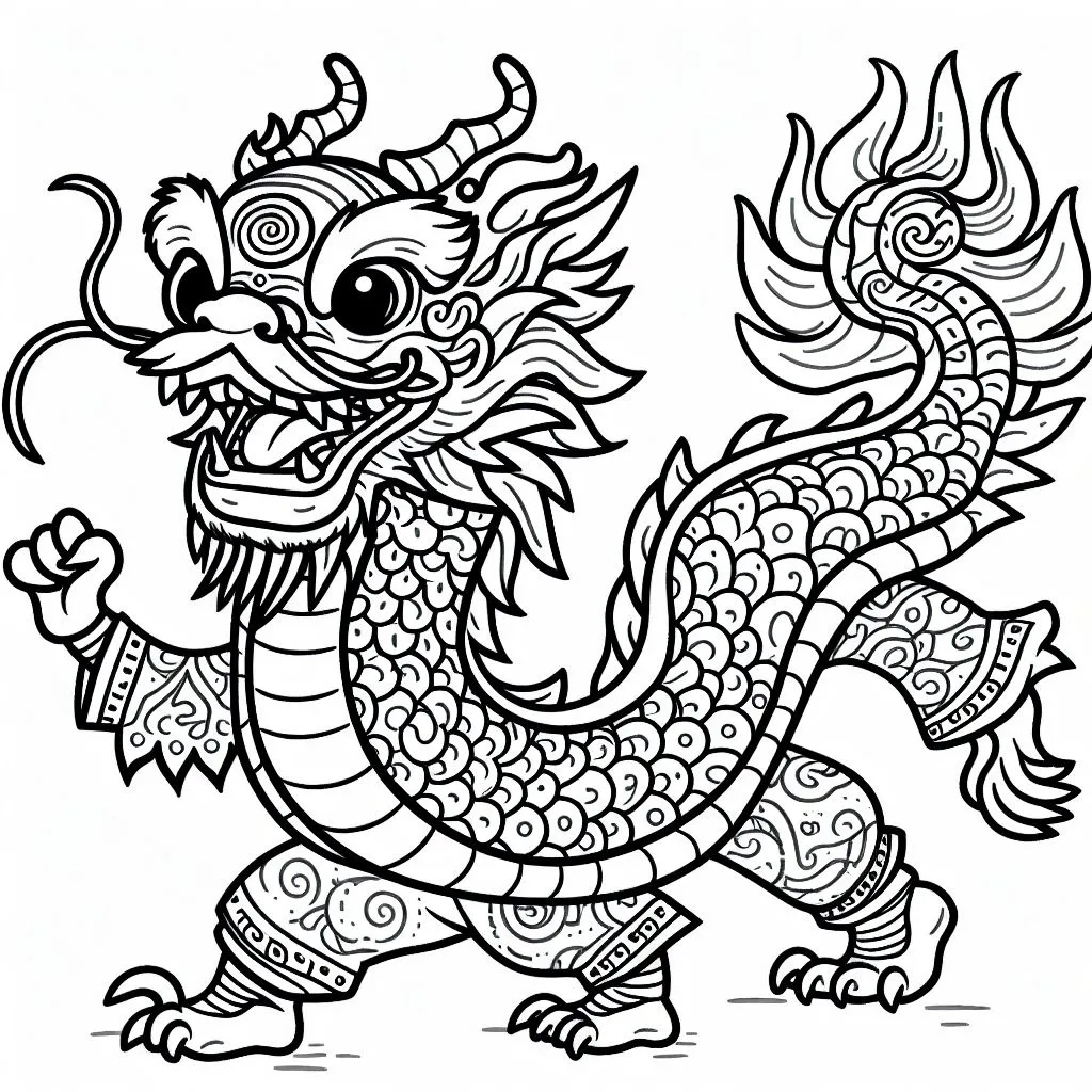 Chinese Dragon Dancing for the Chinese Lunar New Year 🐉💃🎊 Coloring Page