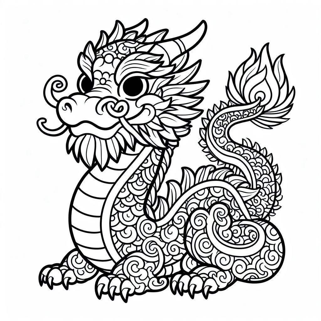 Cute Chinese Dragon 🐉 Coloring Page