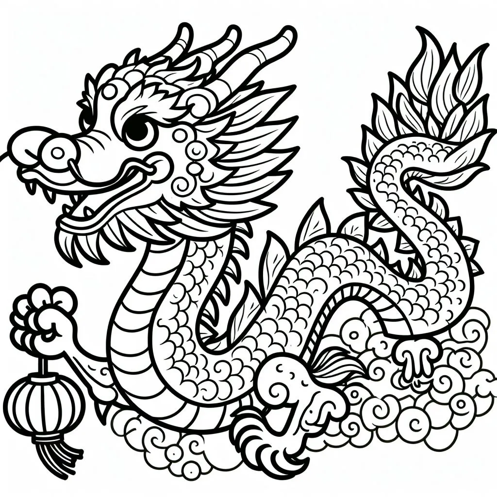 Chinese Dragon with Lantern 🐉🏮 Coloring Page