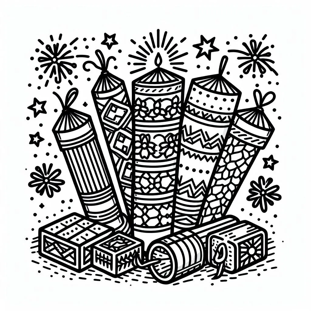 Chinese Fire Crackers for the Chinese Lunar New Year 🎇🧨🎊 Coloring Page