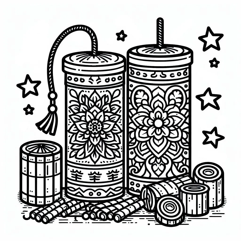 Chinese Fire Crackers for the Chinese Lunar New Year 🎇🧨🧧 Coloring Page
