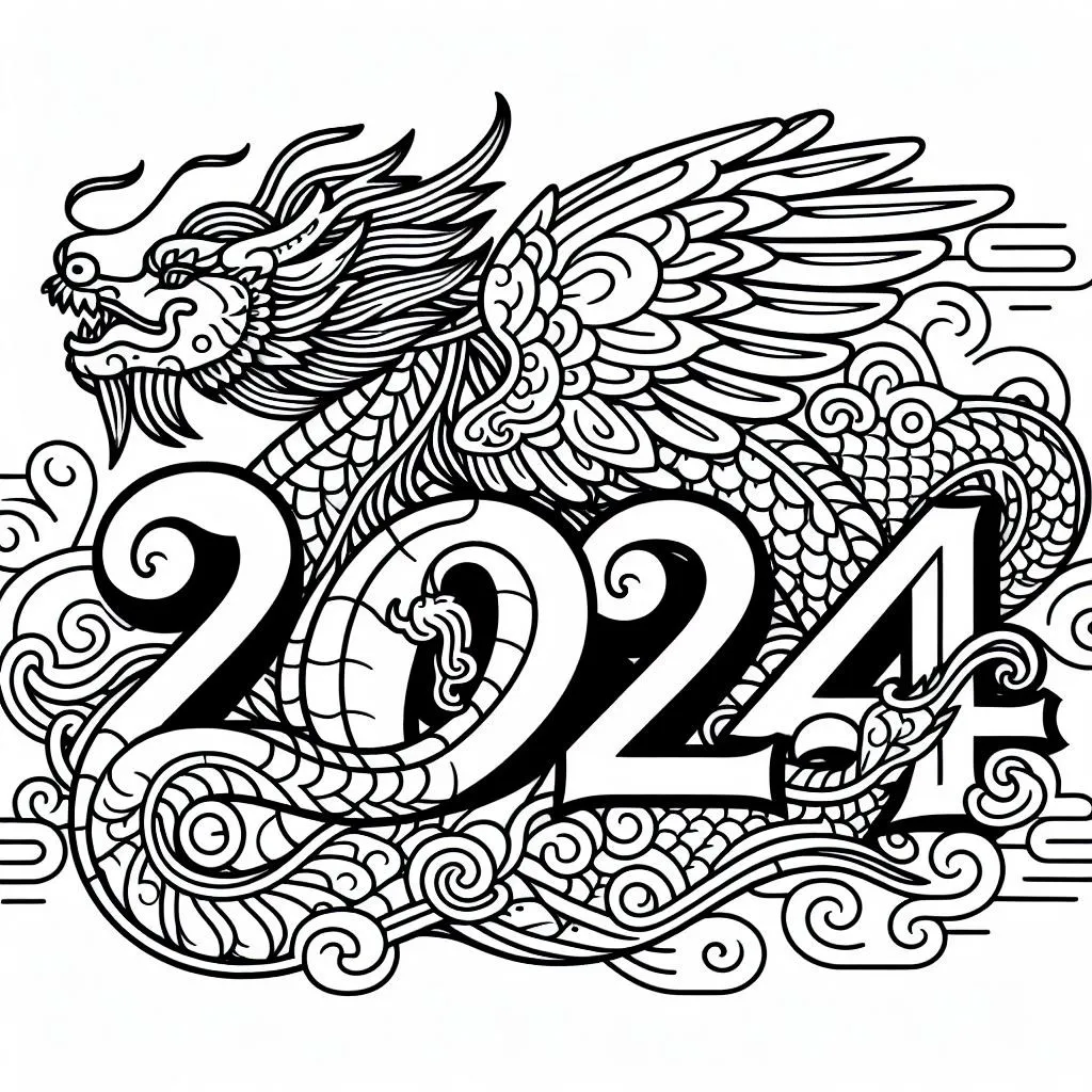 Chinese New Year Dragon 2024 🐉🎆 Coloring Page
