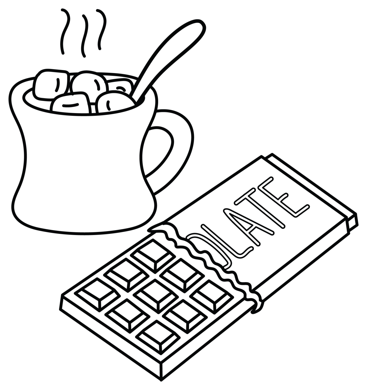 Chocolate Milk Cup with Marshmallows and Chocolate Bar 🍫🥛🍬 Coloring Page