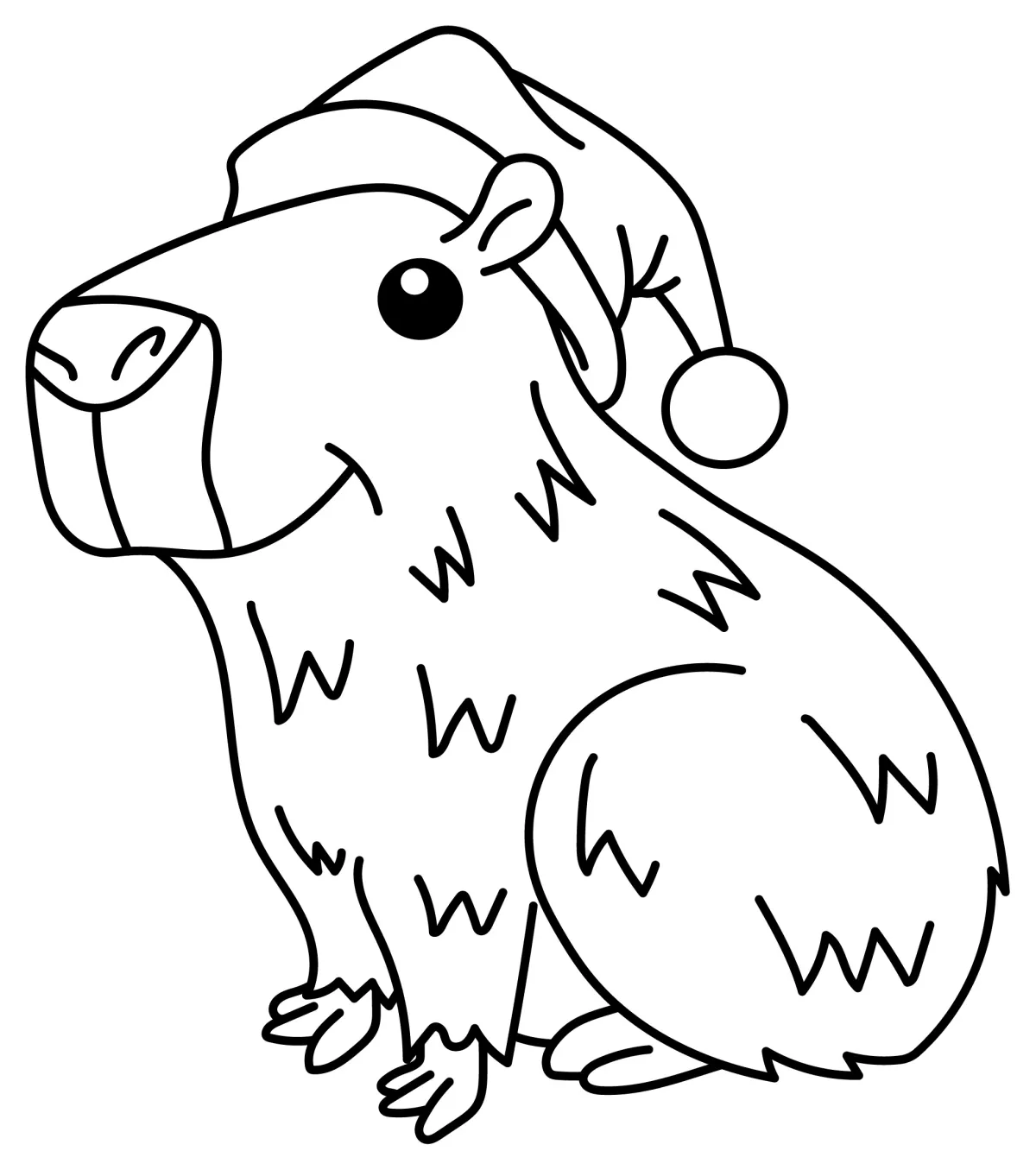 Christmas Capybara with Santa Hat 🎅🎄🧡 Coloring Page