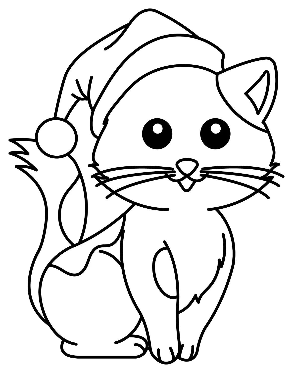 Christmas Cat with Santa Hat 🎄😻🎅 Coloring Page