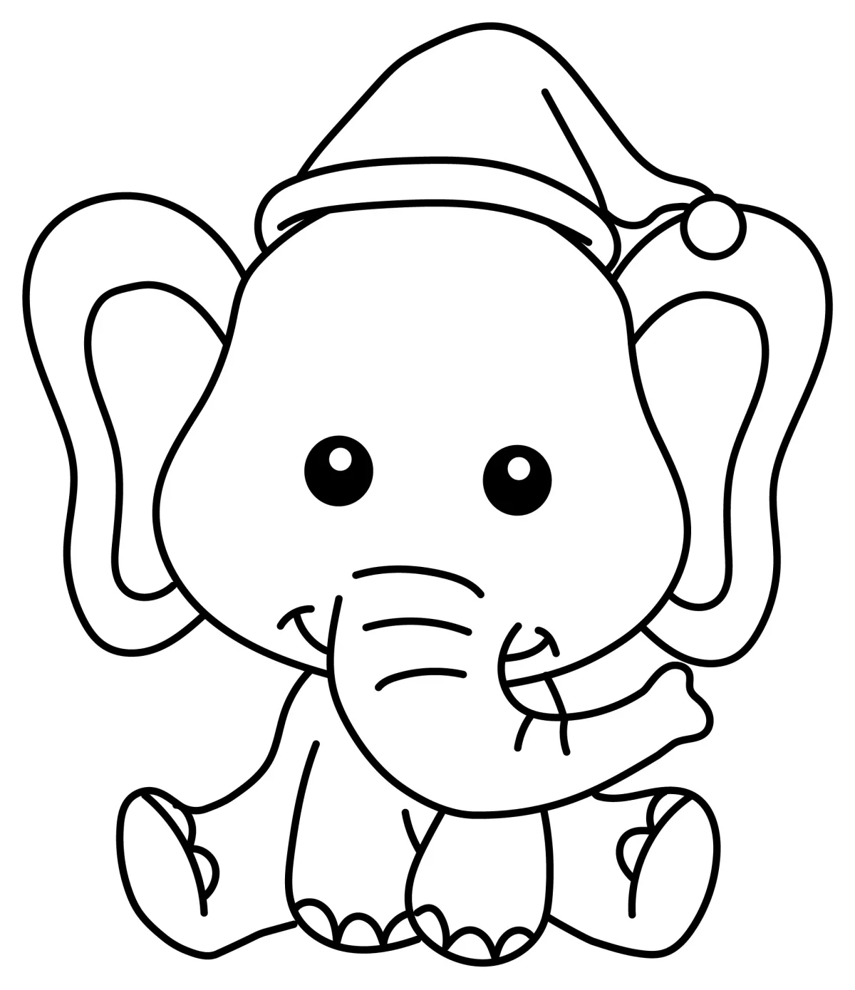 Christmas Elephant with Santa Hat 🐘🎅🎁 Coloring Page
