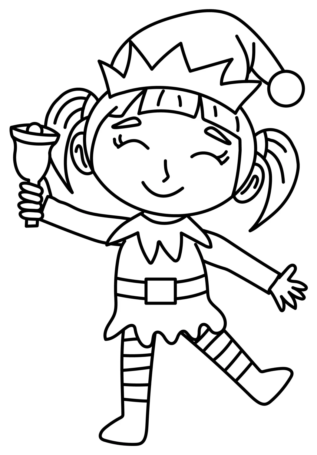 Christmas Elf Girl with Bell 🎄🔔👧 Coloring Page