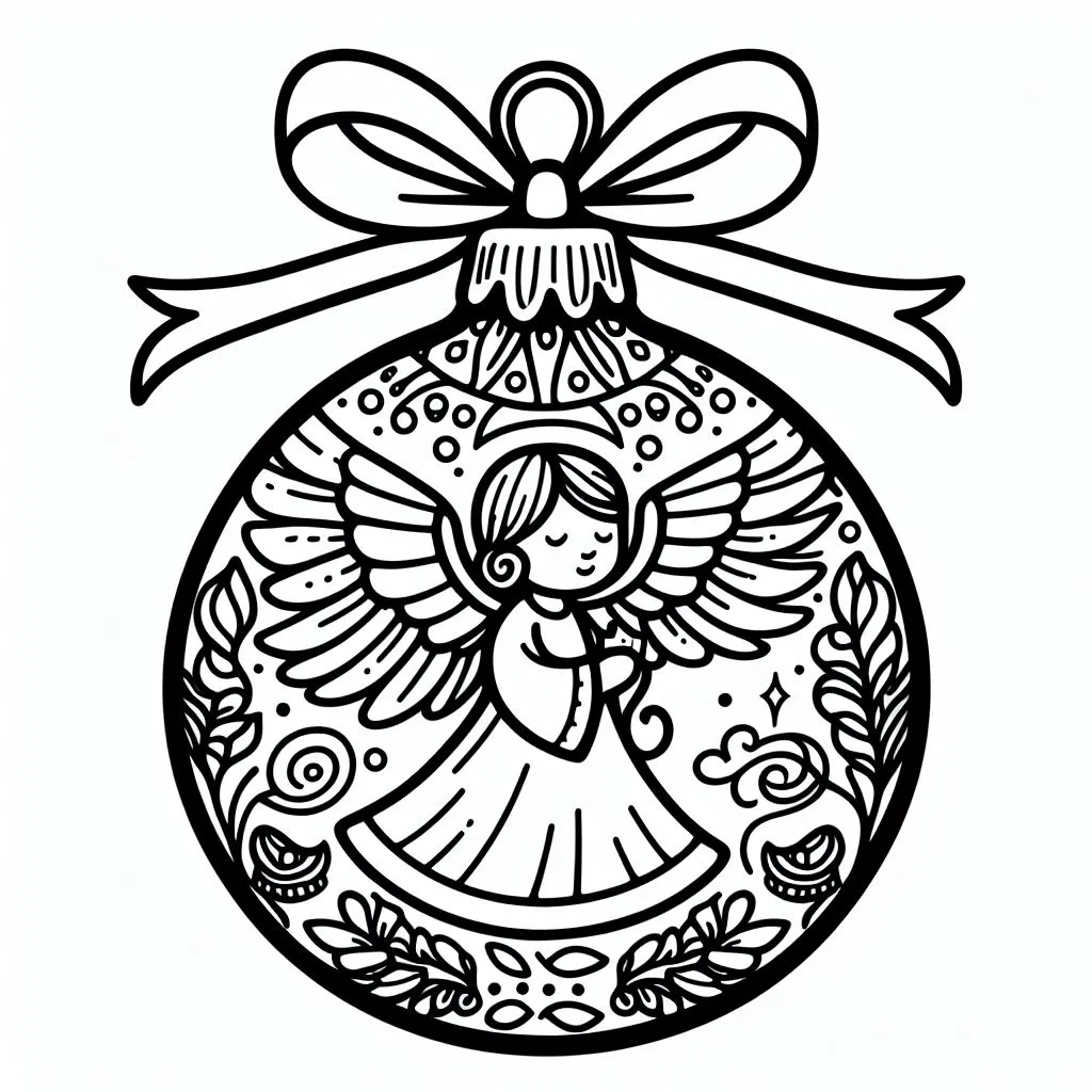 Christmas Bauble with Angel 🎄😇 Coloring Page