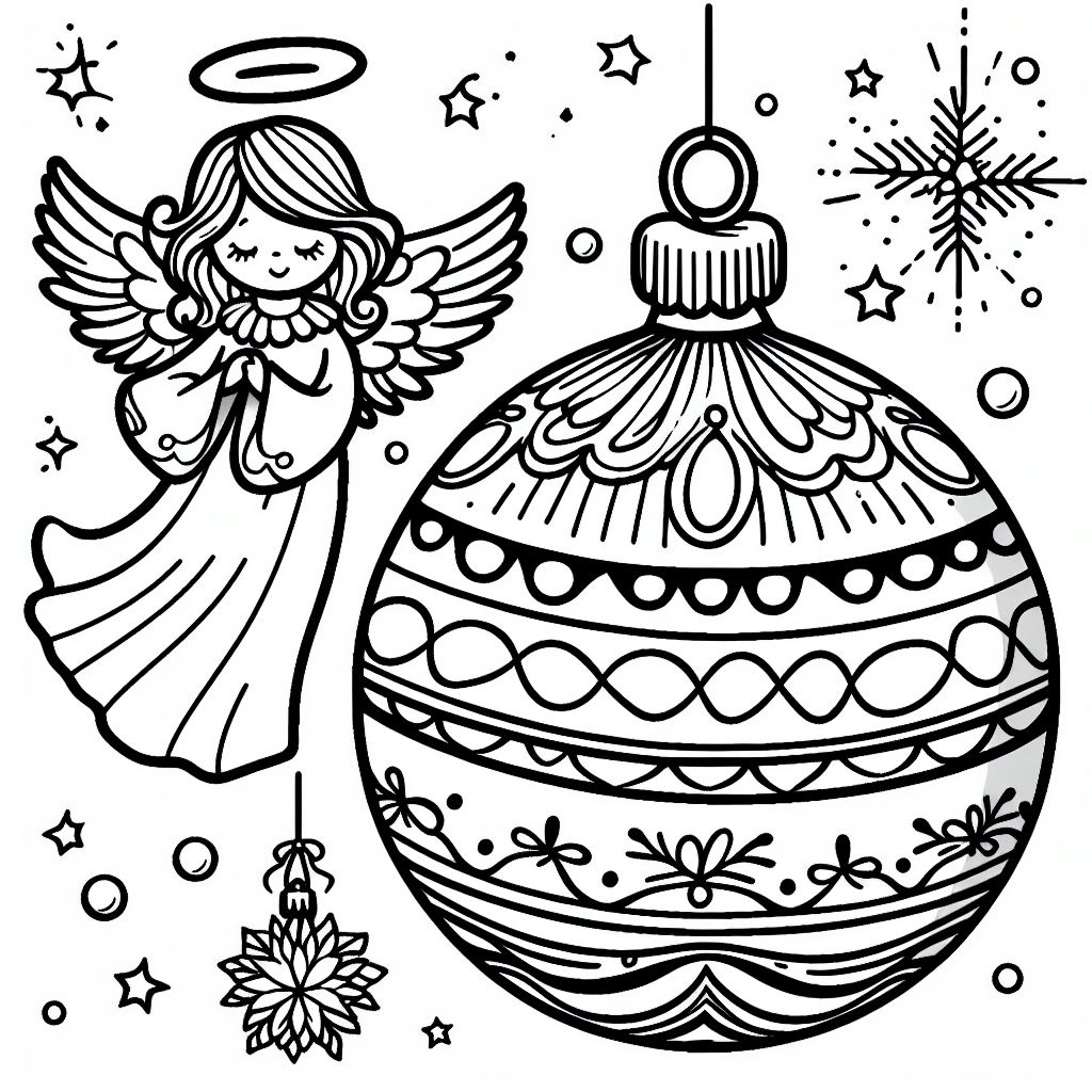 Christmas Bauble with an Angel next to it 🎄😇 Coloring Page